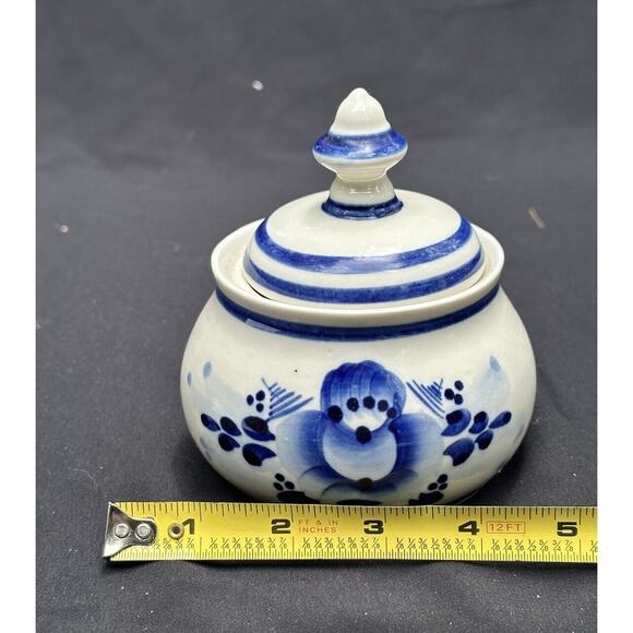 Gzhel COBALT Blue Porcelain Sugar Bowl or Honey Pot Hand Made In RUSSIA -4O - Picture 9 of 9